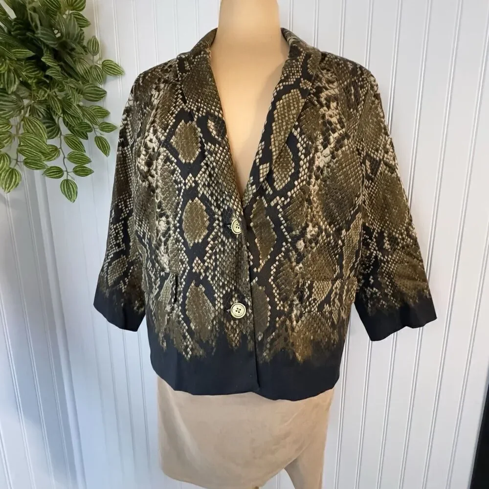 Michael Kors Sz 12 Women’s Blazer Jacket Cotton Snake Skin Animal Print Lined